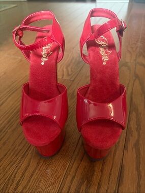Pleaser Red Patent Platform Ankle-Strap Heels